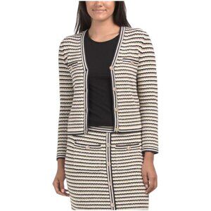 ELIE TAHARI Long Sleeve V-neck Button Cardigan With Faux Front Chest Pockets